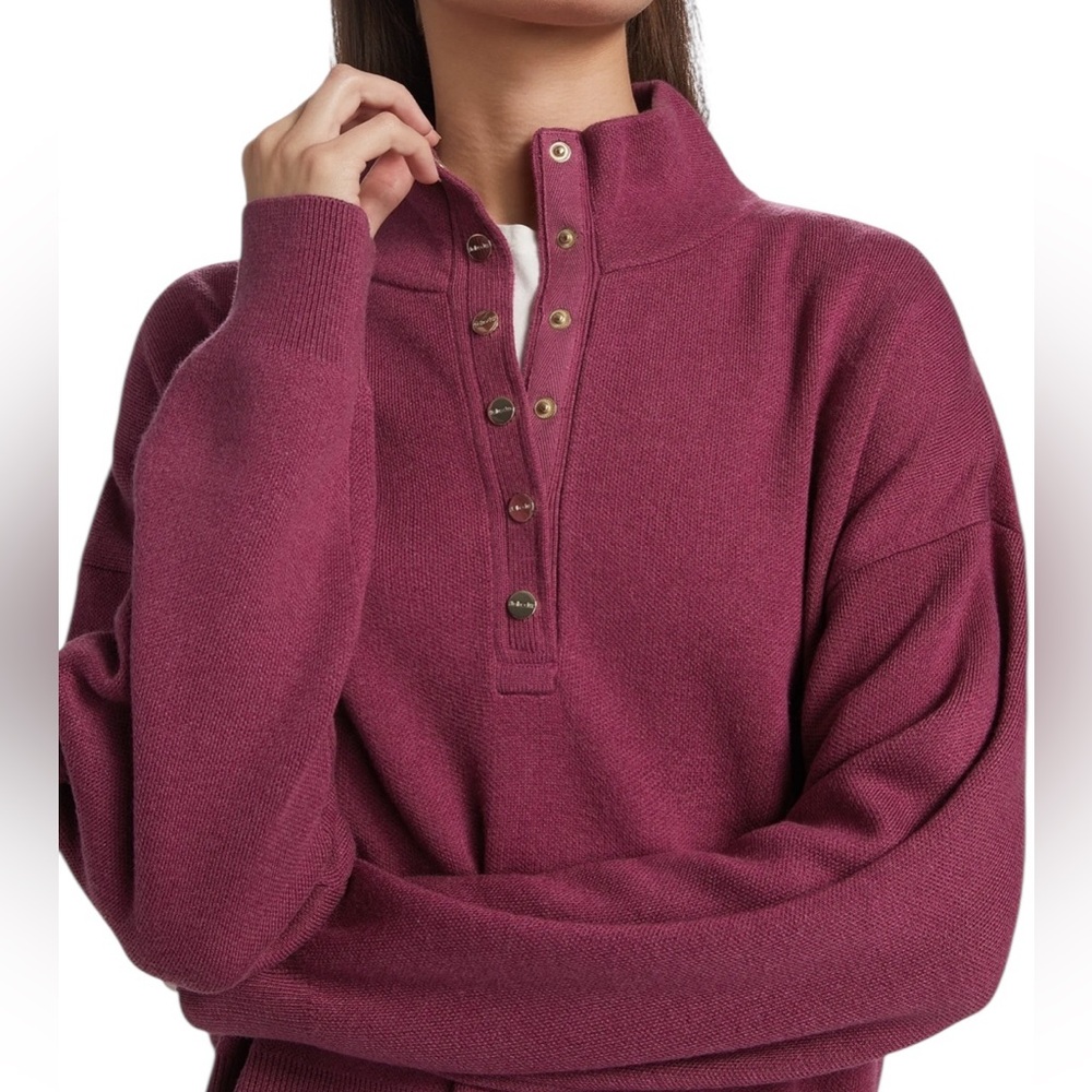 NWT Stella Dux Snap Placket Funnel Neck Sweater Raspberry XS Saks fifth Avenue